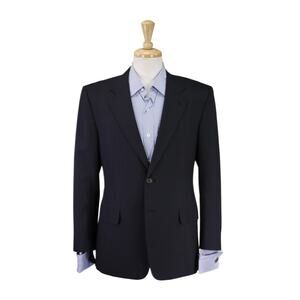 Custom Tailored Solid Navy Blue 2-Btn Wool Blazer Jacket 38S
